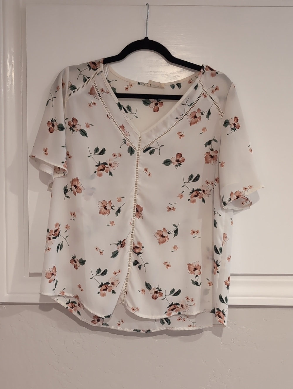 Sienna Sky Cream Blouse with Pink Floral Print, Medium